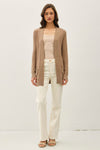 Open Front Cardigan with Rib Trim & Pockets