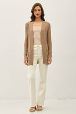 Open Front Cardigan with Rib Trim & Pockets