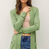 Open Front Cardigan with Rib Trim & Pockets