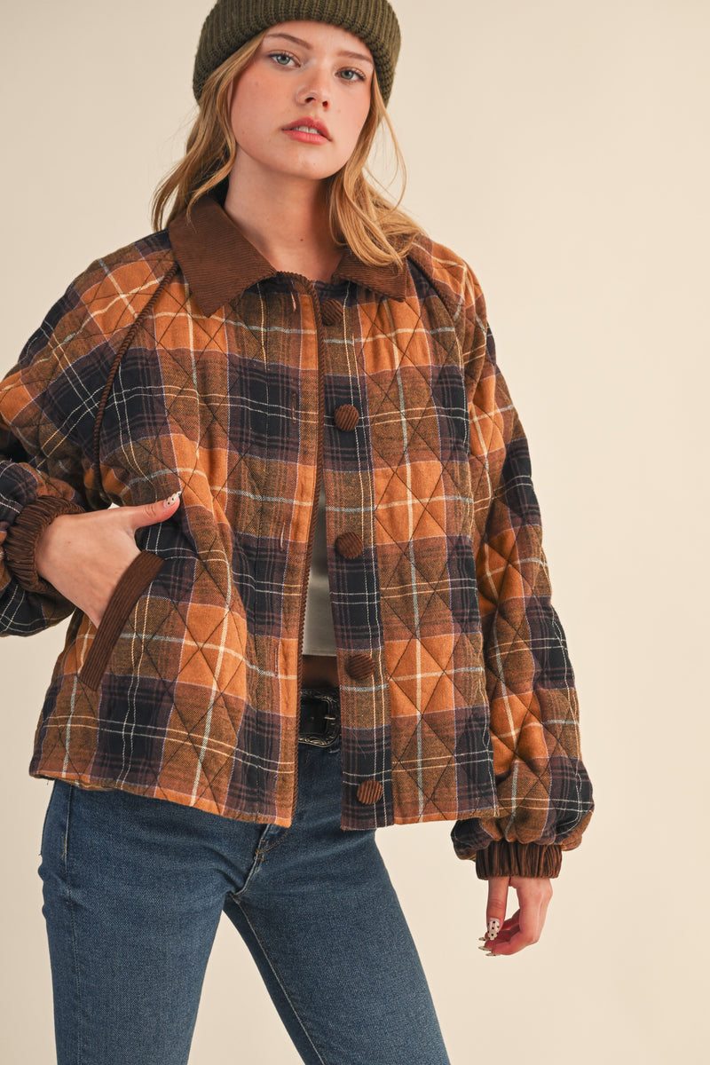 Around Town Mustard Plaid Quilted Jacket
