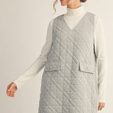 Grey Quilted Texture V Neck Dress
