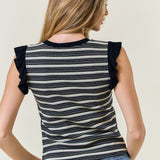 Black Ruffle Tank with Stripe Back