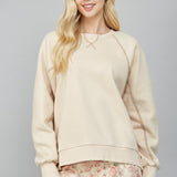 Ecru Side Slit Raglan Crew with Contrast Stitch