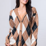 Brown Multi Argyle Button Down Sweater Cardigan