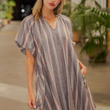 Brown Sugar Striped V Neck Dress