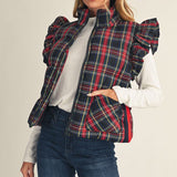 Black Plaid Vest with Flutter Cap Sleeve