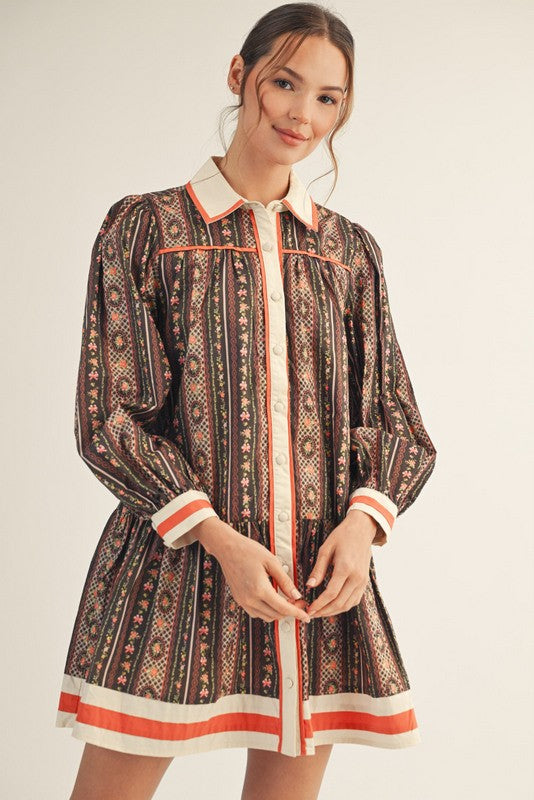 Vintage Vibes Button Down Printed Dress