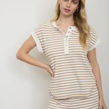 Tan Stripe Snap Button Henley