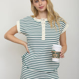 Green Stripe Snap Button Henley