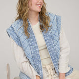 Washed Denim Quilted Shawl Vest