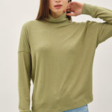 Cozy Mock Neck Drop Shoulder Relax Fit Pullover