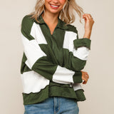 Olive + White Colorblock Collared Hacci Pullover