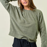 Olive Monotone Stripe Oversize Top