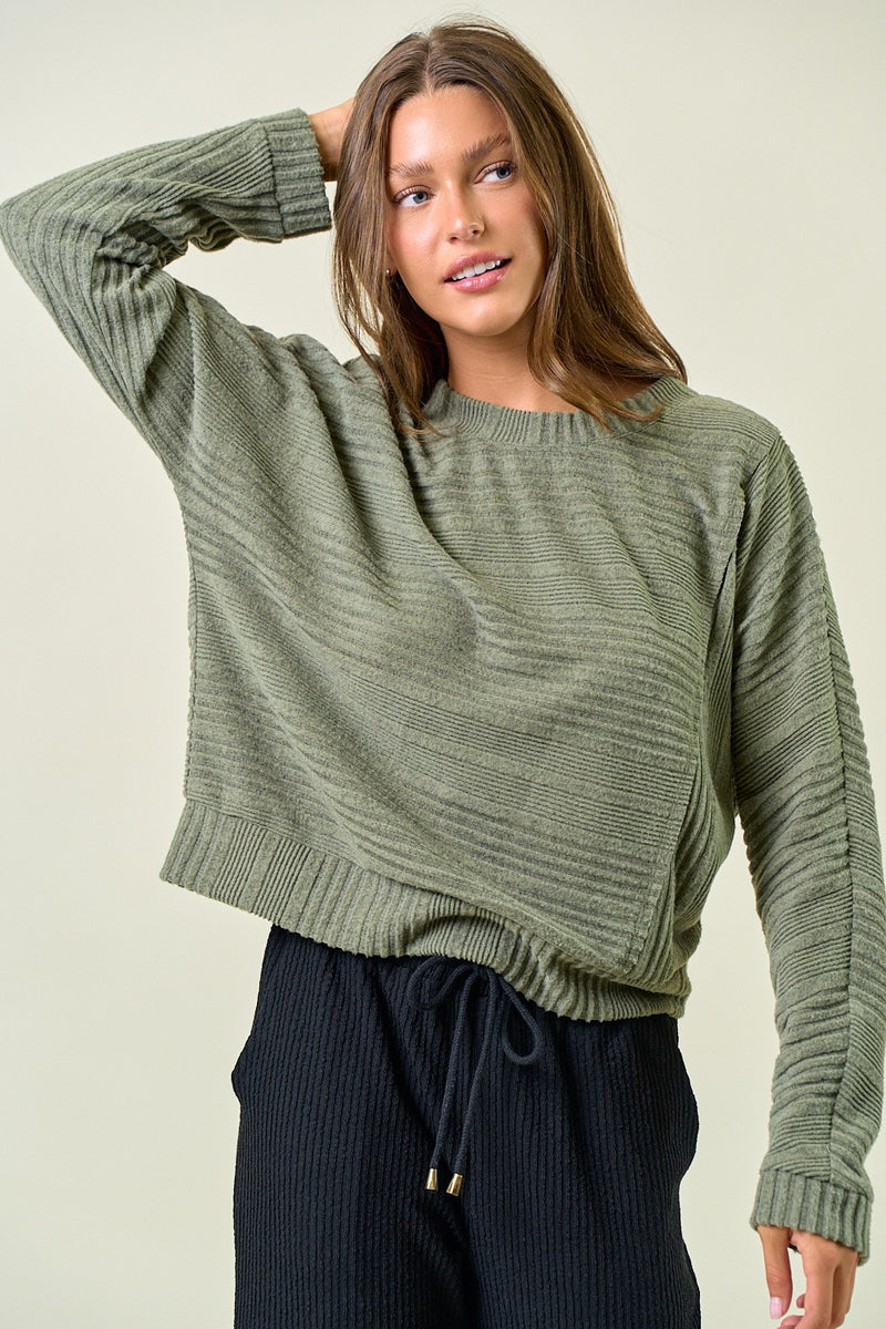 Olive Monotone Stripe Oversize Top