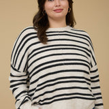 Cream + Black Stripe Front Seam Sweater