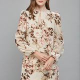 Cream Regal Floral Scallop Trim Dress