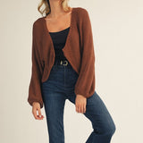 Mocha Crop Woven Sweater Cardigan