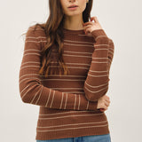 Brown Double Stripe Fitted Rib Layering Top