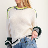 White + Lime Trim Sweater