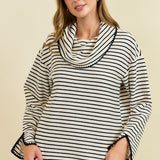 Ivory + Black Stripe Cowl Neck with Trim