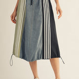 Denim Mix + Match Stripe Midi Skirt