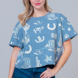 Chambray Western Print Short Sleeve