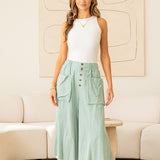 Sage Linen Like Wide Leg Pocket Pant