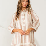 Oatmeal + Taupe Stripe Bubble Sleeve Dress