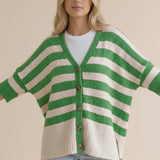 Go Getter Stripe Green Popcorn Button Cardigan