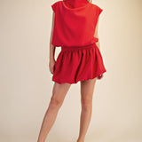 Red Mock Neck Balloon Top