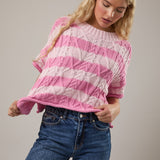 Pink Two Tone Stripe Cable Sweater