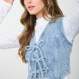 Denim Floral Wash Tie Vest