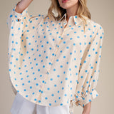 Ocean + Cream Polka Dot Button Blouse