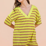 Lemon Taupe Terry Knit Stripe Romper