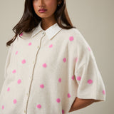 Ivory + Pink Dot Sweater Cardigan