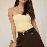 Strapless Striped Crop Knit Top