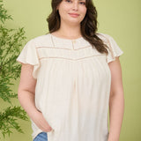 Oatmeal Ladder Line Flutter Sleeve Blouse