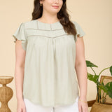 Sage Ladder Line Flutter Sleeve Blouse
