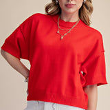 Red Dolman Rib Trim Sweater