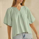 Sage Mint Blouse with Puff Sleeve