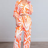 Orange Leaf Print Wide Sleeve + Pant | Sold as Set