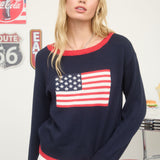 Navy American Flag Contrast Trim Sweater
