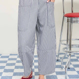 Navy Stripe Pocket Detail Wide Leg Pant