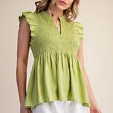 Lime Smocked Flutter Tank