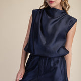 Navy Shimmer Chic Mock Neck Tank