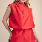 Red Shimmer Chic Mock Neck Tank