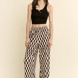 RETRO CHECK WIDE LEG PANT CREAM/BROWN