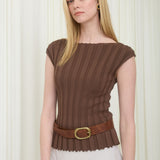 Chocolate Wide Rib Boat Neck Raw Edge Sweater Tank