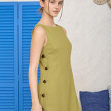 A Boho Moment Olive Side Bead Linen Dress