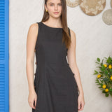 A Boho Moment Black Side Bead Linen Dress